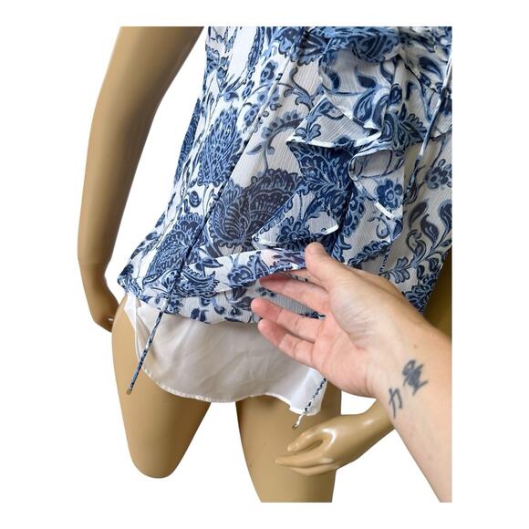 TOMMY HILFIGER Womens Size Small Sleeveless Ruffled Floral Print Keyhole Shirt - Picture 6 of 7